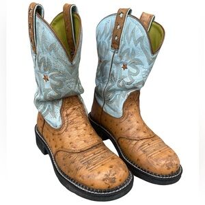 Ariat Ostrich Leather Stars Cowgirl Boots Sz 7B Fat Baby Western Mid Calf Rodeo